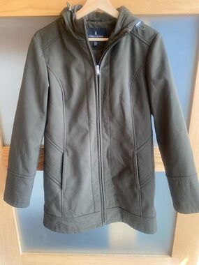 London Fog Olive Green Hooded Lined Jacket Coat, Wind & Water Resistant